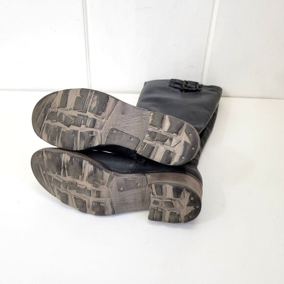 Circle G Distressed Black Leather Knee-High Boots With Buckle Detail & Stacked H - Picture 9 of 11